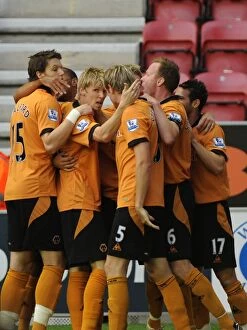 Wigan Athletic Vs Wolves Collection: Andrew Keogh's Stunner: Wolverhampton Wanderers Take Early Lead Against Wigan Athletic (BPL 2009)