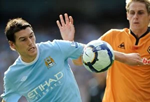 Images Dated 22nd August 2009: Barry vs Edwards: Intense Rivalry - Manchester City vs Wolverhampton Wanderers