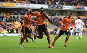 Images Dated 3rd October 2015: Benik Afobe's Brace: Wolves Second Goal Against Huddersfield Town in Sky Bet Championship