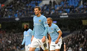 Manchester City V Wolves Prints: Clash of Titans: Edin Dzeko's Determined Battle – Manchester City vs