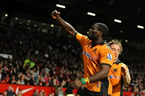 Man United V Wolves (Cup) Prints: George Elokobi of Wolverhampton Wanderers celebrates after scoring to make it 1-1