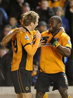 Images Dated 5th February 2011: George Elokobi's Dramatic 2-1 Goal: Wolverhampton Wanderers Stun Manchester United in Premier League