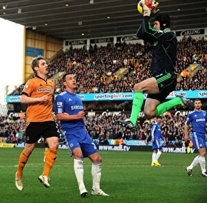 Wolves v Chelsea Collection: Intense Rivalry: Kevin Doyle and John Terry's Vigil Over Petr Cech during Wolverhampton Wanderers