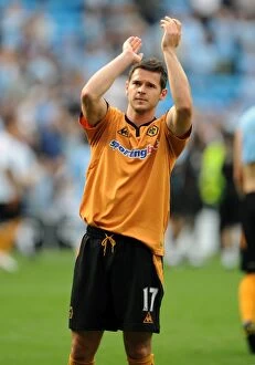Manchester City vs Wolves Collection: Matthew Jarvis Faces Manchester City: A Determined Moment at City of Manchester Stadium