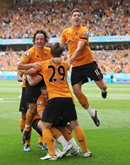 Images Dated 21st August 2011: Matthew Jarvis's Strike: Wolves Secure 2-0 Lead Against Fulham in Premier League
