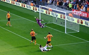 Images Dated 16th October 2011: Paul Scharner's Close Call: Wolverhampton Wanderers vs. West Bromwich Albion - Premier League Soccer