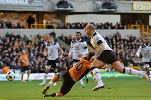 Framed Print : Penalty Called: Nenad Milijas Fouled by Alan Hutton in Wolverhampton Wanderers vs. Tottenham Hotspur Framed Print : Penalty Called: Nenad Milijas Fouled by Alan Hutton in Wolverhampton Wanderers vs. Tottenham Hotspur