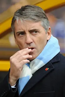 Wolves V Man City Prints: Roberto Mancini Leads Manchester City: Wolverhampton Wanderers vs Manchester City