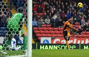 Ronald Zubar's Thunderous Header Hits the Crossbar: Wolverhampton Wanderers vs. Blackburn Rovers, Barclays League