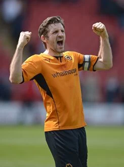 Sky Bet League One : Leyton Orient v Wolves : Matchroom Stadium : 21-04-2014 Collection: Sam Ricketts: Wolverhampton Wanderers Captain Celebrates Promotion to Sky Bet League One