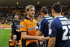Images Dated 24th August 2010: Stearman and Barker: A Moment of Sportsmanship Before the Carling Cup Clash - Wolverhampton
