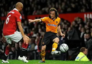 Man United V Wolves (Cup) Prints: Stephen Hunt vs Wes Brown: A Carling Cup Clash - Manchester United vs Wolverhampton Wanderers