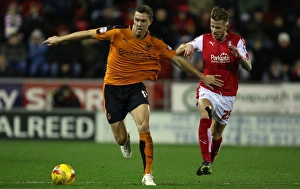 Sky Bet Championship - Rotherham United V Wolves - AESSEAL New York Stadium Prints: A Tense Clash: Wolverhampton Wanderers vs Rotherham United in the Sky Bet Championship (2014-15) - McDonald vs Hyam