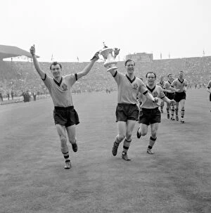 Images Dated 7th May 1960: Triumphant Wolves: Clamp, Slater and Deeley Celebrate FA Cup Victory
