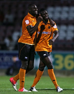 Framed Print : Wolverhampton Wanderers: Bakary Sako and Frank Nouble Celebrate Goal in Capital One Cup Match vs. Northampton Town Framed Print : Wolverhampton Wanderers: Bakary Sako and Frank Nouble Celebrate Goal in Capital One Cup Match vs. Northampton Town