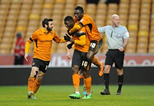 Football Full Length Prints: Wolverhampton Wanderers: Bakary Sako's Triumphant Goal Celebration vs