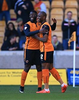 Sky Bet Championship - Wolves V Watford - Molineux Prints: Wolverhampton Wanderers: Benik Afobe and Bakary Sako Celebrate First Goal Against Watford (Sky Bet Championship)