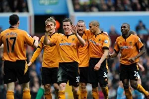 Aston Villa v Wolves Collection: Wolverhampton Wanderers: Celebrating an Own Goal by Aston Villa in Barclays Premier League (1-2)