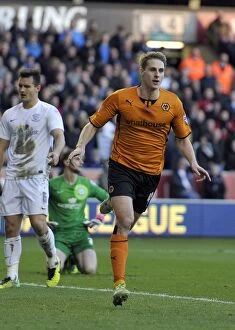 Sky Bet League One : Wolves v Preston North End : Molineux : 11-01-2014 Collection: Wolverhampton Wanderers: Dave Edwards Euphoric Moment as He Scores Against Preston North End in