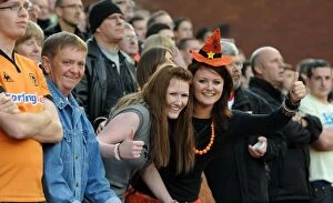 Stoke vs Wolves Collection: Wolverhampton Wanderers: Halloween-Themed Celebration by Female Fans at Stoke City vs