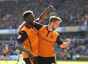 Images Dated 3rd May 2014: Wolverhampton Wanderers: Michael Jacobs and Bakary Sako's Jubilant Moment after Scoring the Second