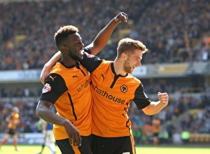 Framed Print : Wolverhampton Wanderers: Michael Jacobs and Bakary Sako's Jubilant Moment after Scoring the Second Goal vs. Carlisle United in Sky Bet League One (April 3, 2014)
