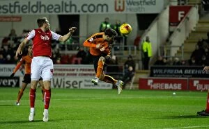 Sky Bet Championship - Rotherham United v Wolves - AESSEAL New York Stadium Collection: Wolverhampton Wanderers Missed Opportunity: Adam Le Fondre Heads Wide vs. Rotherham United