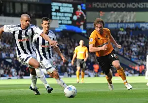 West Bromwich Albion V Wolves Prints: Wolverhampton Wanderers Stephen Hunt Slips Past Scharner and Reid in Intense Barclays Premier League Showdown