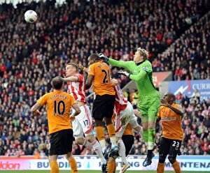 Images Dated 7th April 2012: Wolverhampton Wanderers Wayne Hennessey Saves Goal vs. Stoke City
