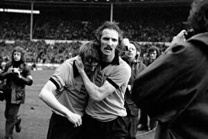 Images Dated 2nd March 1974: Wolves Derek Dougan and Derek Parkin: League Cup Victory Celebration