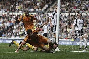 Derby County Vs Wolves Collection: Wolves Matthew Jarvis Scores Stunning Second Goal: Derby County Stunned in Championship (2009)