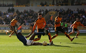 Sky Bet Championship Prints: Wolves vs Birmingham City: Intense Moment as Doherty Challenges Donaldson in the Box